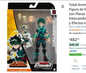 Total Anime Izuku Midoriya - Figura de Escala de 6.5 Pulgadas con Placas Frontales Intercambiables, Manos alternas y Efectos energéticos