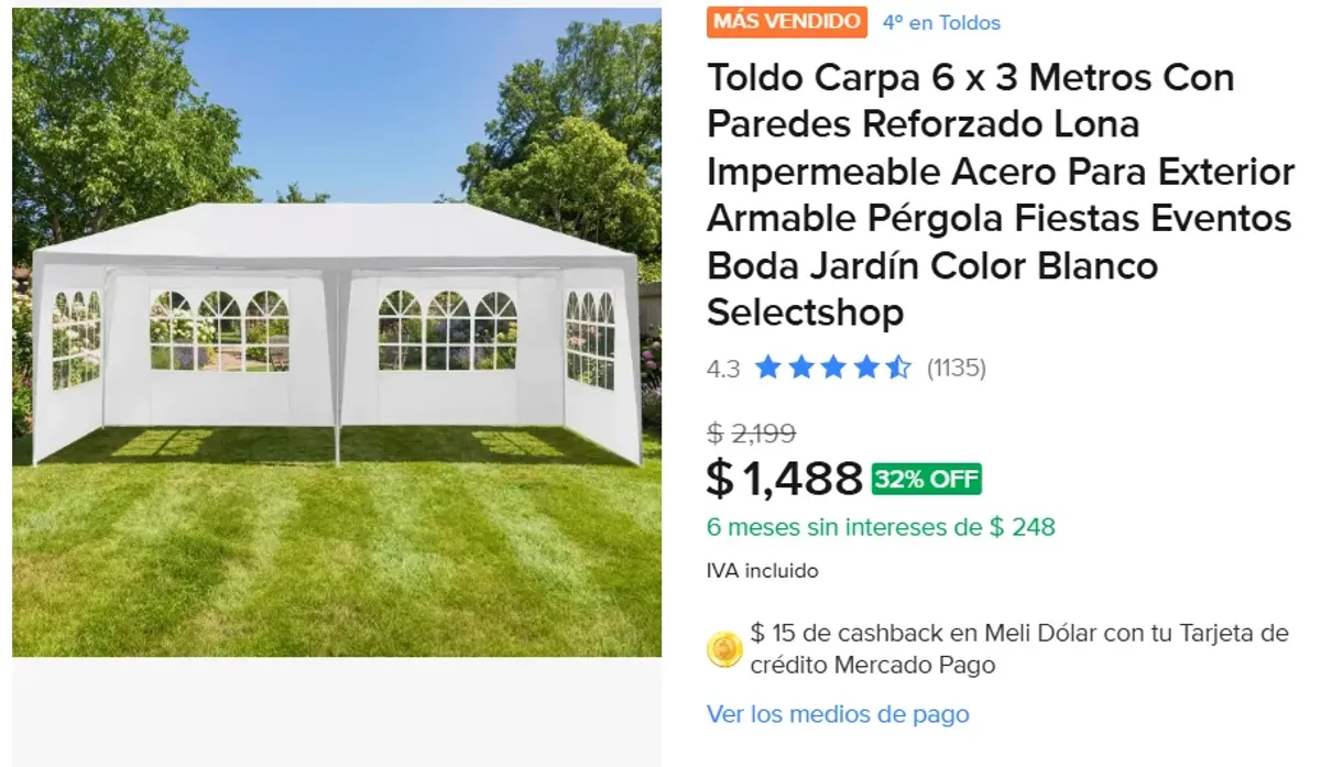Toldo Carpa 6 x 3 Metros Con Paredes 