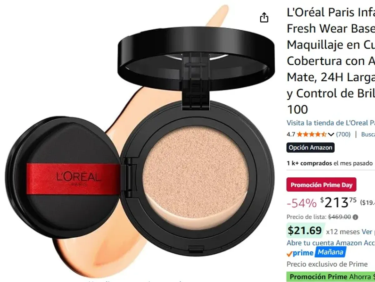 L'Oréal Paris Infallible 24H Fresh Wear Base de Maquillaje en Cushion, Alta Cobertura con Acabado Mate, 24H Larga Duración y Control de Brillo, Tono 100