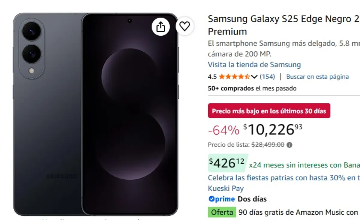 Samsung Galaxy S25 Edge Negro 256GB Ultradelgado Premium