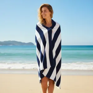 Toalla Rayada Extra Grande Microfibra Suave 180x100 Color Azul Marino Rayas