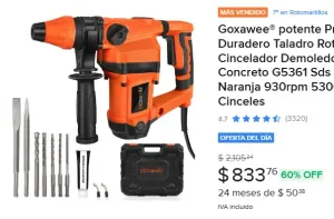Goxawee® potente Profesional Duradero Taladro Rotomartillo Cincelador Demoledor Rompedor Concreto G5361 Sds Plus 2200w Naranja 930rpm 5300bpm Con Cinceles