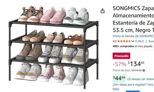 SONGMICS Zapatero de 3 Niveles, Almacenamiento de Calzado, Estantería de Zapatos, 29.7 x 62.3 x 53.5 cm, Negro Tinta MLSH023BH01
