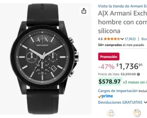 A|X Armani Exchange Reloj cronógrafo para hombre con correa de piel, acero inoxidable o silicona
