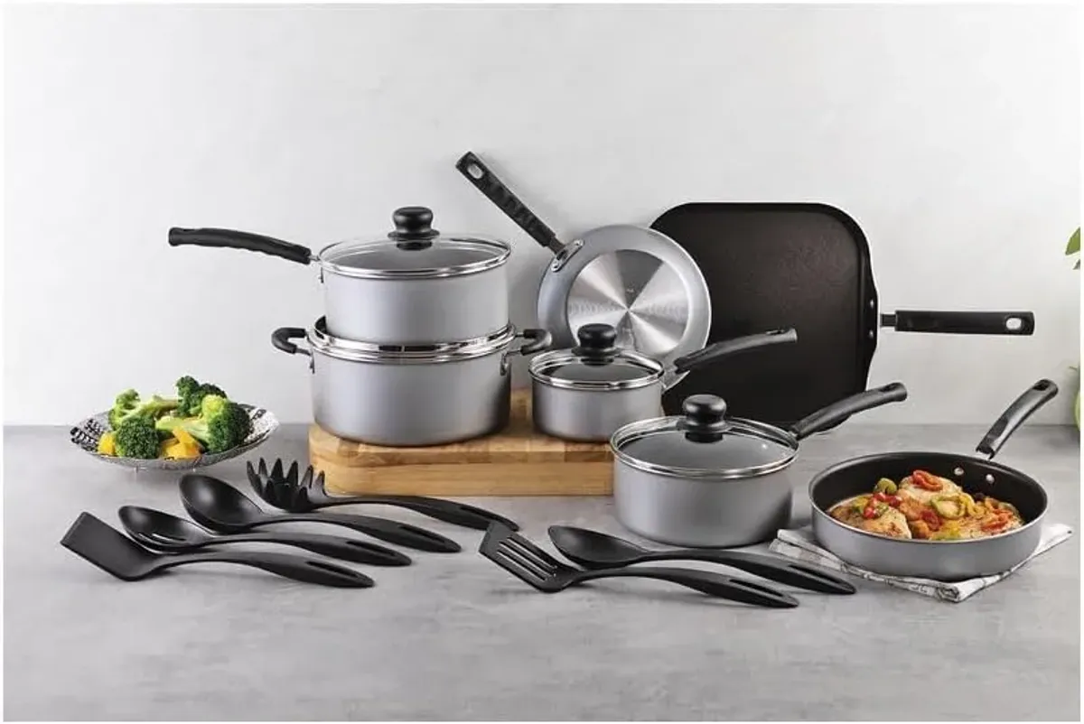 TRAMONTINA - Batería de Cocina New Primaware 18 Piezas en Aluminio Antiadherente Starflon Max - Gris