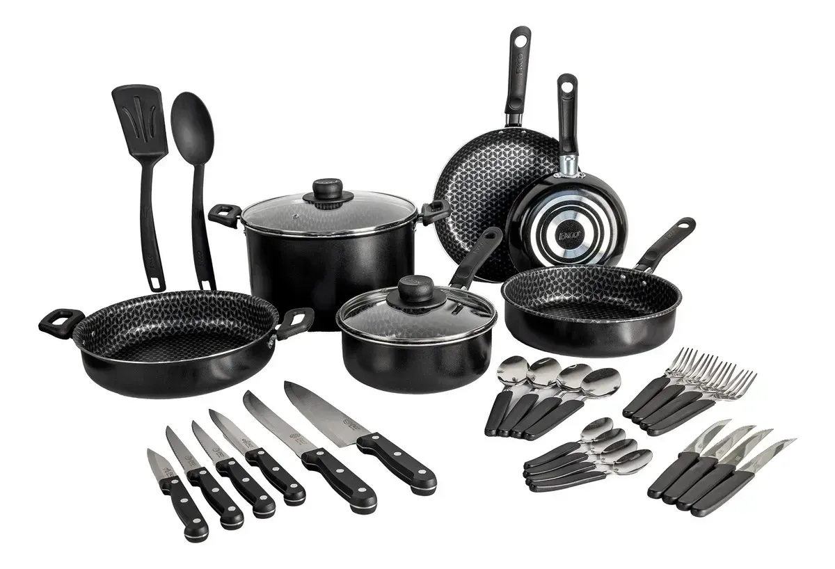 Batería de Cocina con Antiadherente Ekco 32 Piezas de Aluminio - Negro