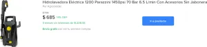 Hidrolavadora Eléctrica 1200 Parazzini 1450psi 70 bar 6.5 l/min con acesorios sin jabonera