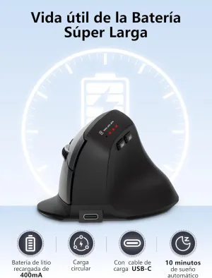 Mouse Vertical Bluetooth 5.2, Ratón Inalámbrico Ergonómico Recargable USB C 2.4Ghz con Indicador de Batería, óptico Silencioso Click, 3 Ajustable dpi para Computadora, Portátil, PC, Mac