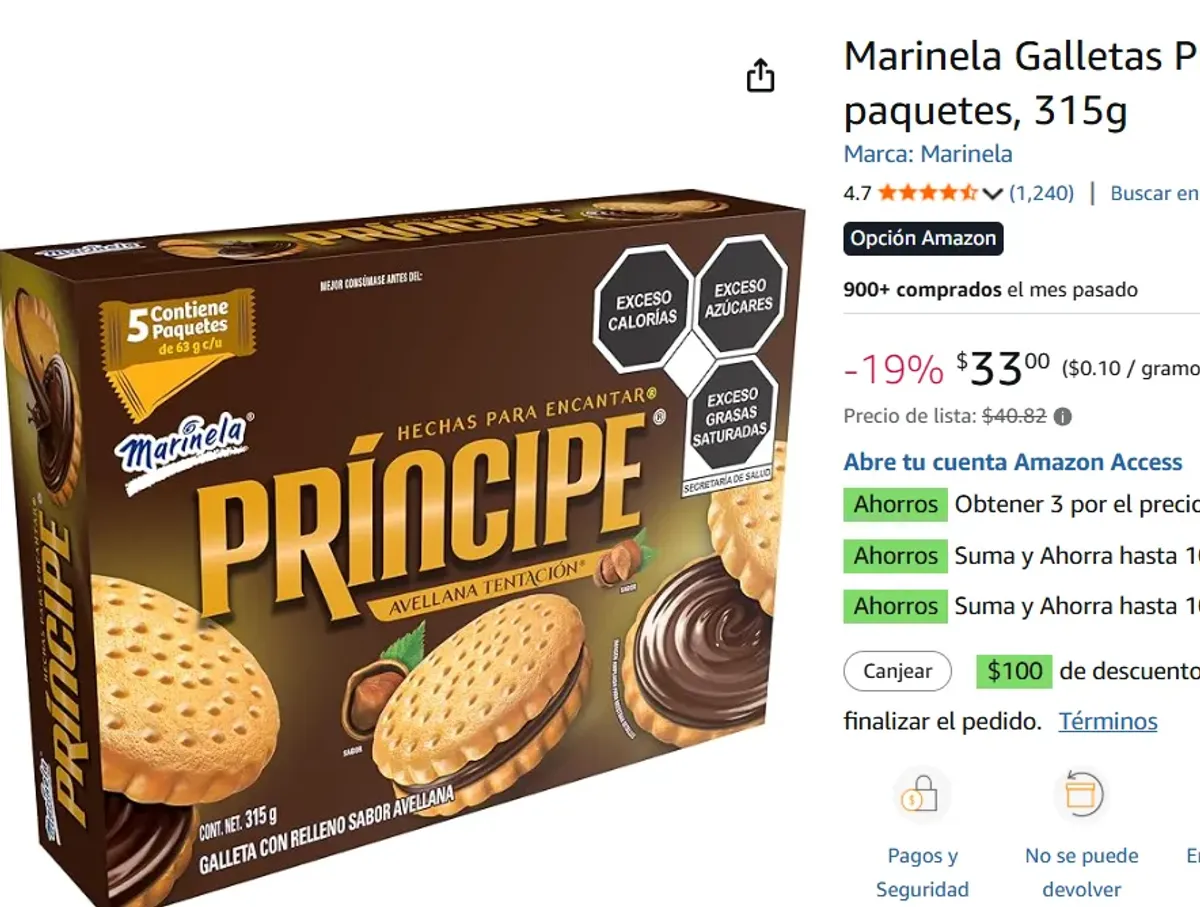 Galletas Príncipe Avellana , 315g
