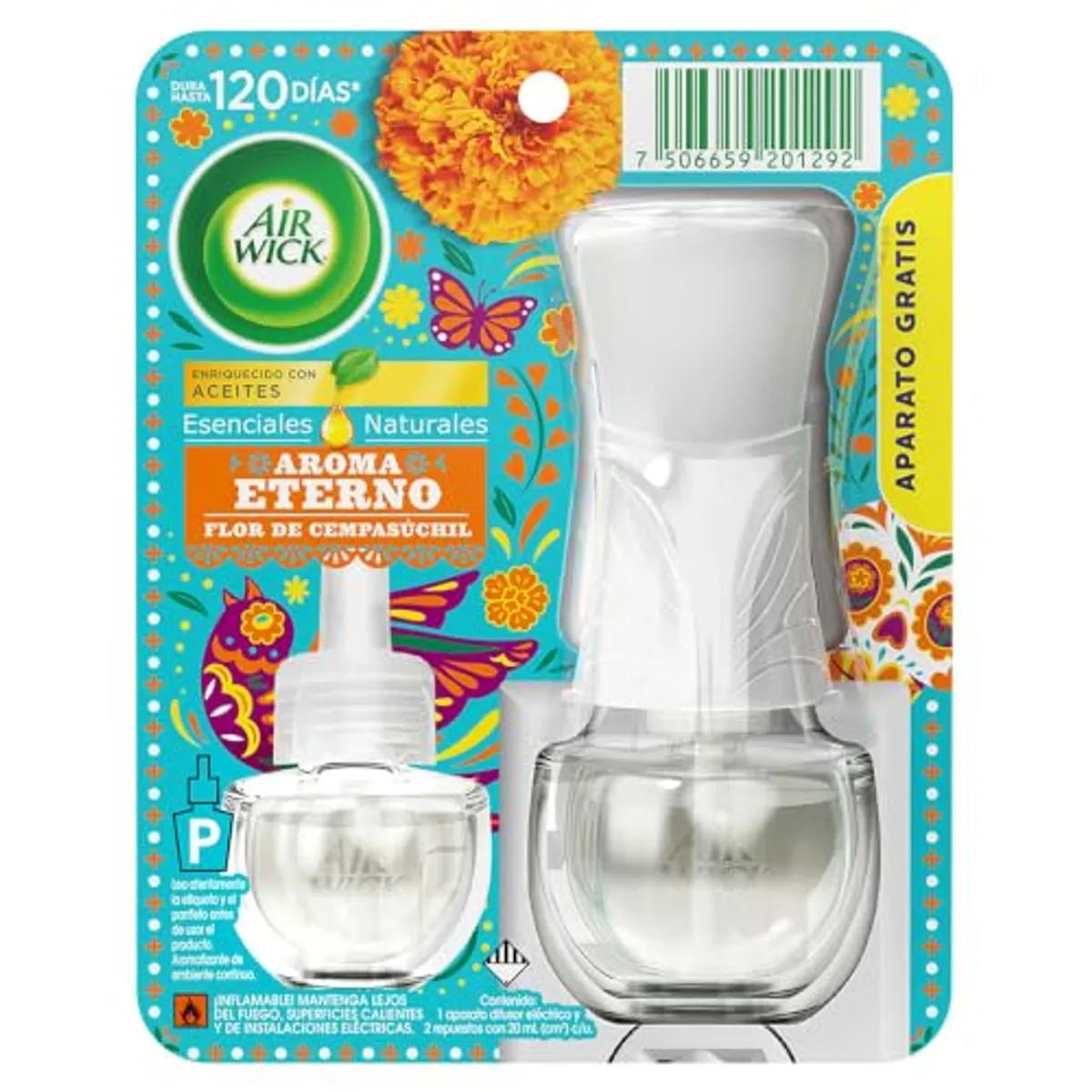 Air Wick Aromatizante Continuo, Flor de Cempasúchil, Difusor Eléctrico y 2 repuestos de 20 ml c/u