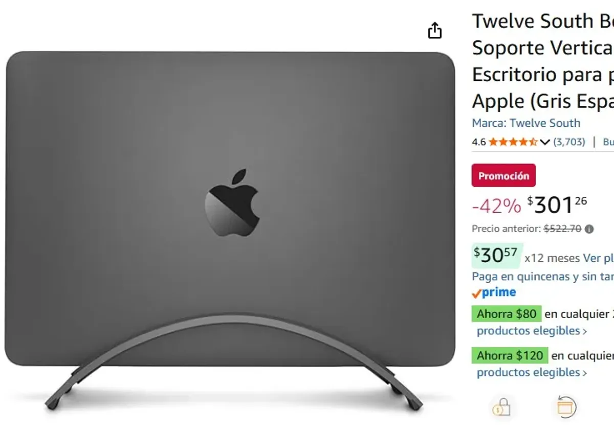 Twelve South BookArc - Soporte Vertical de Escritorio para portátiles Apple (Gris Espacial)
