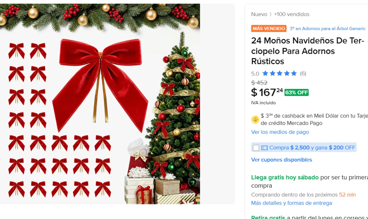 24 Moños Navideños De Terciopelo 