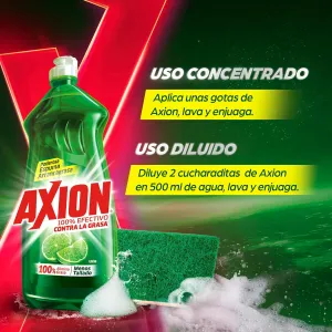 Axion Lavatrastes Líquido Limón 1.4 L. 100% Efectivo Arrancagrasa con Poderosa Espuma que Remueve la Grasa Más Fácil y Rápido. Deja tus Trastes Rechinando de Limpio. Si Rechina, es Axion