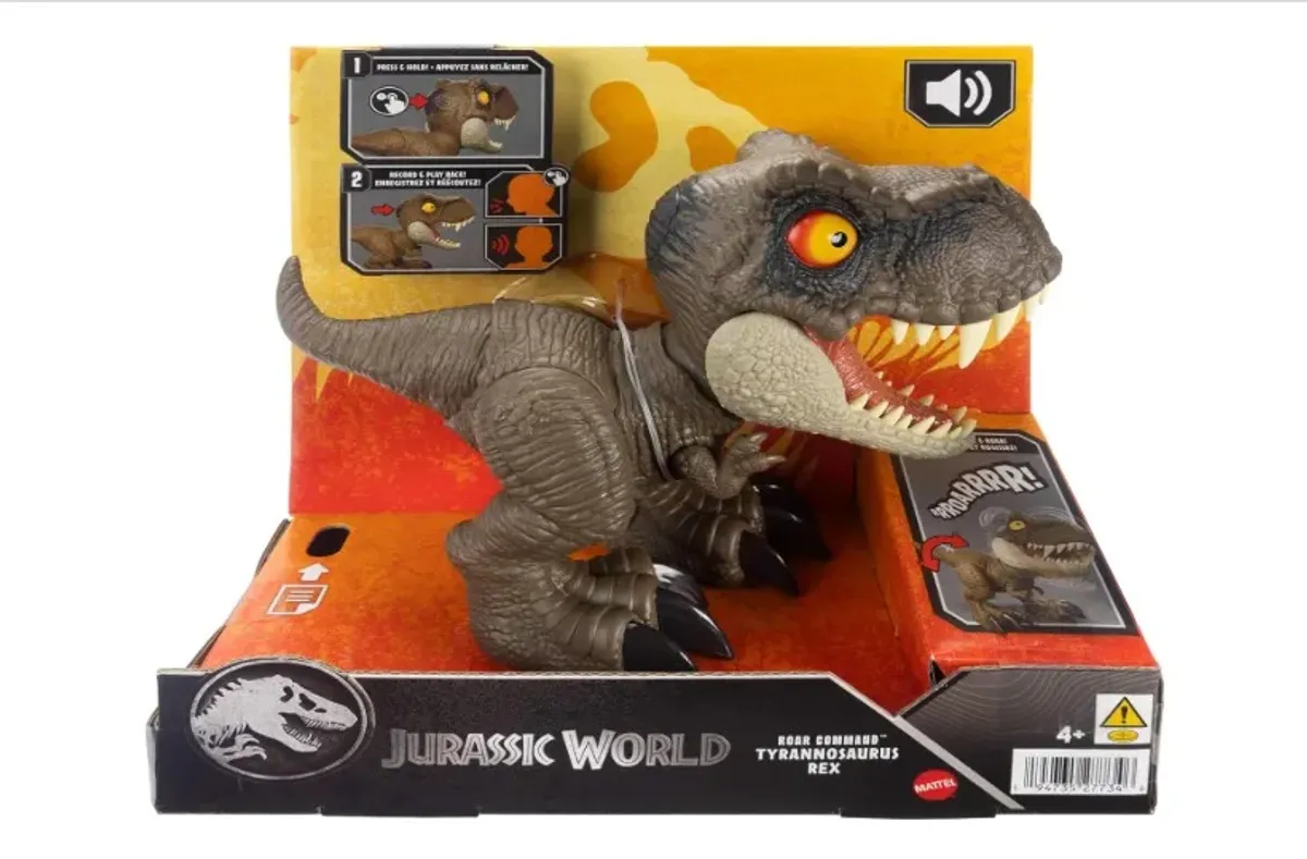 Dinosaurio de Juguete Mattel Jurassic World T. Rex Interactivo con Grabación de Voz y Ataque para Niños de 4 Años