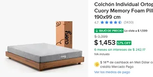 Colchón Individual Ortopédico Cuory Memory Foam Pillow Top 190x99 cm
