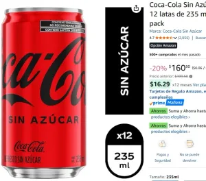 Coca-Cola Sin Azúcar - Refresco, 12 latas de 235 ml cada una, 12 pack