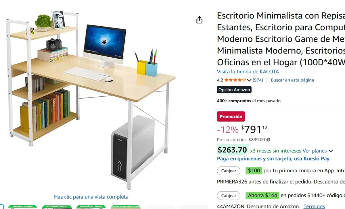 Escritorio Minimalista con Repisa de 3 Estantes