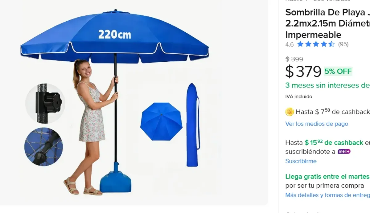 Sombrilla De Playa o Jardín 2.2mx2.15m 