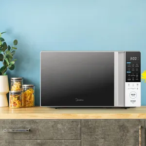Horno de microondas MMDT07S2WB Midea 0.7 pies cúbicos (20L) Tastexpress, blanco con negro