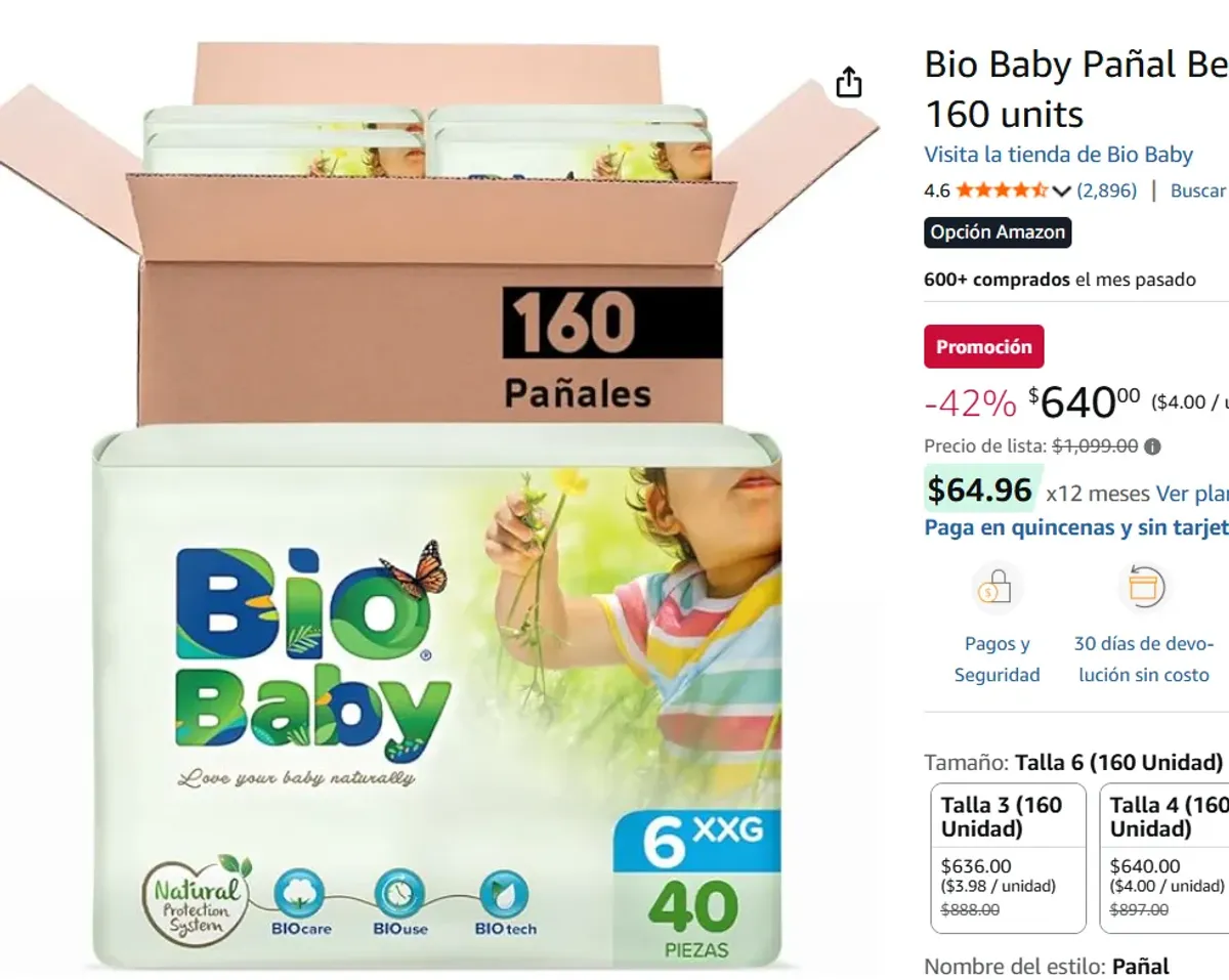 Pañal Bebé , 160 piezas