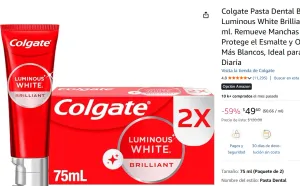 Colgate Pasta Dental Blanqueadora 2x75 ml.