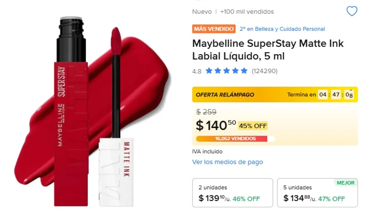 Maybelline SuperStay Matte Ink Labial Líquido, 5 ml