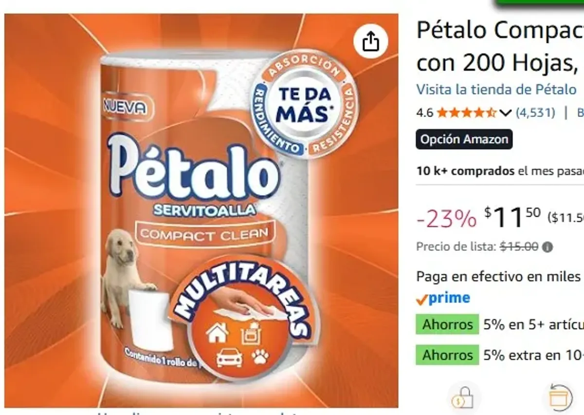 Pétalo Compact Clean, Servitoalla, 1 Rollo con 200 Hojas, Multitareas