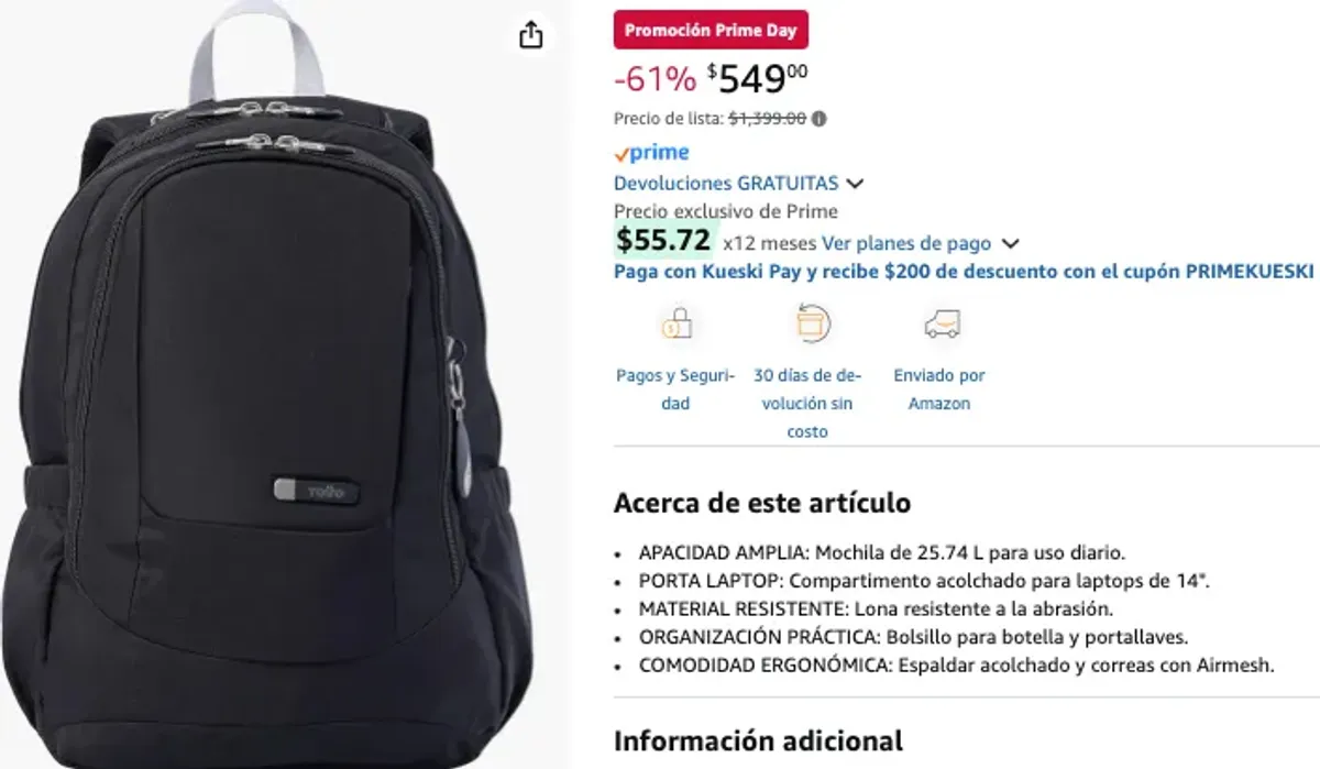 TOTTO Mochila Ergonómica Grande Porta Laptop 14 Repelente a Líquidos | Escuela - Oficina - Viaje | 25 L GOCTAL 2.0