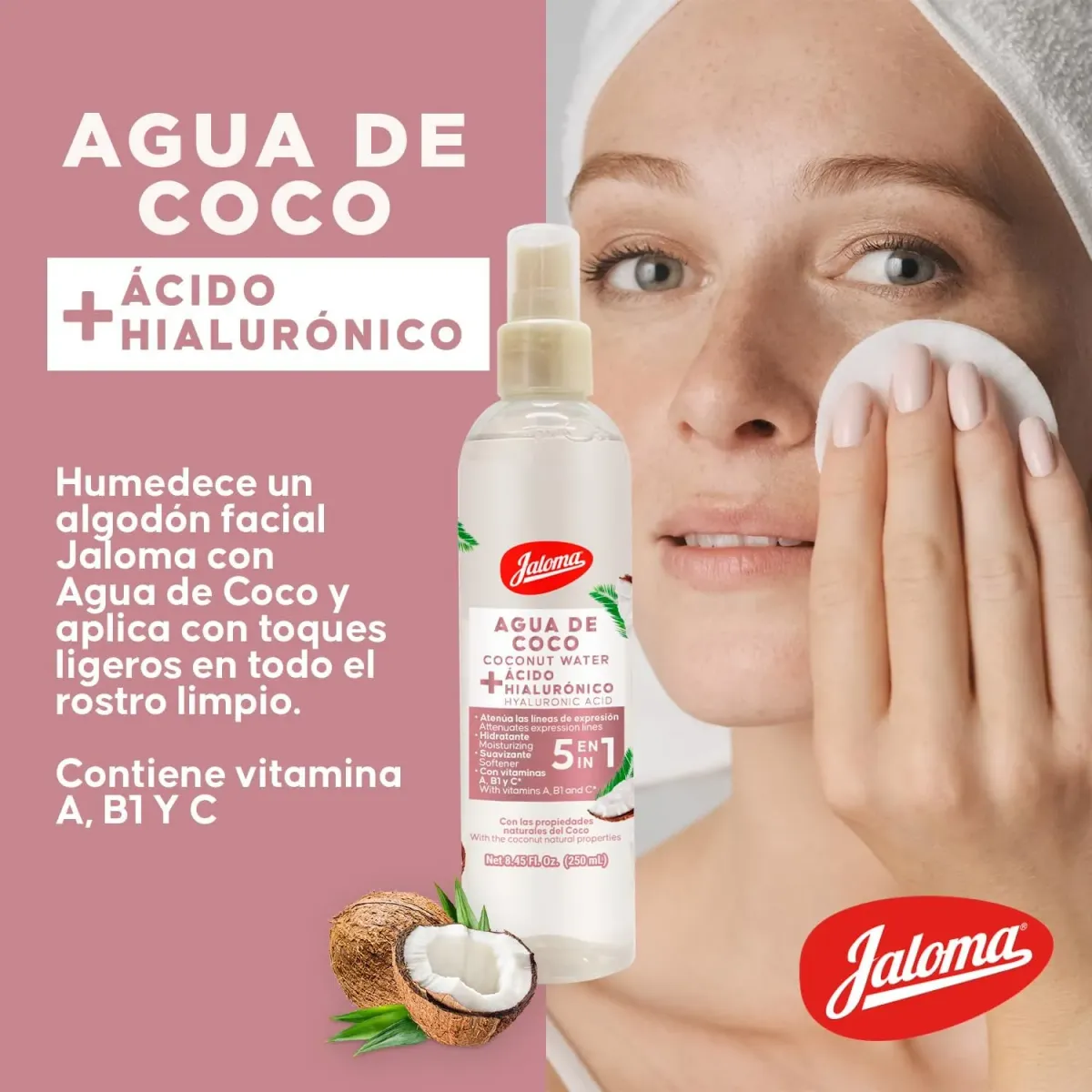Jaloma | Agua de Coco con Ácido Hialurónico, Tónico Facial, 250ml