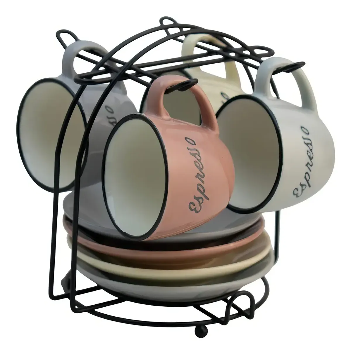Set de 4 Tazas de Porcelana Coffee con Rack Organizador para Expreso