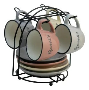 Set de 4 Tazas de Porcelana Coffee con Rack Organizador para Expreso