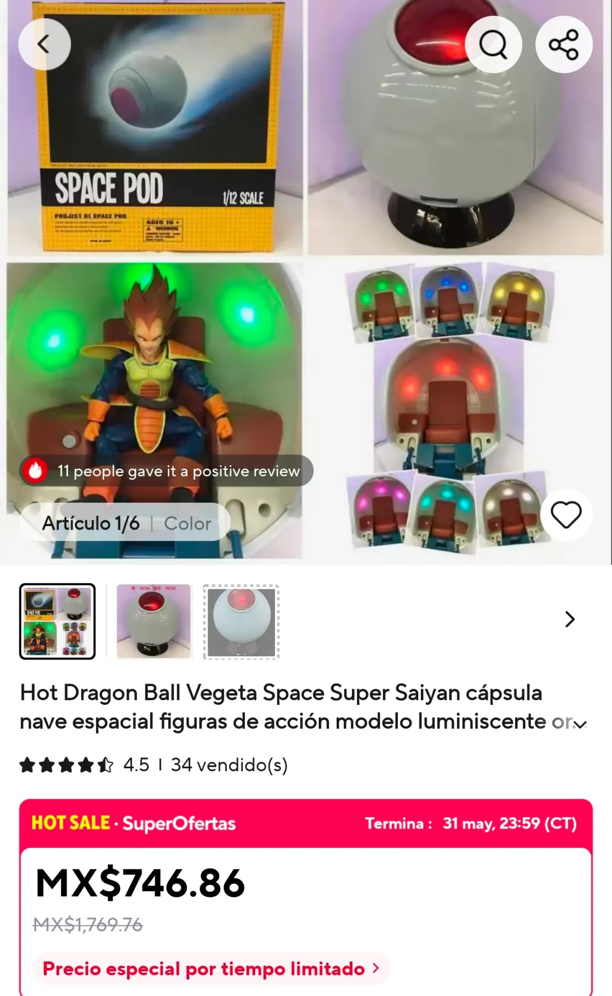 CÁPSULA SAIYAJIN CON LUZ LED