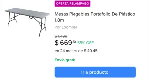 ÚLTIMAS HORAS Mesas Plegables Portafolio De Plástico 1.8m