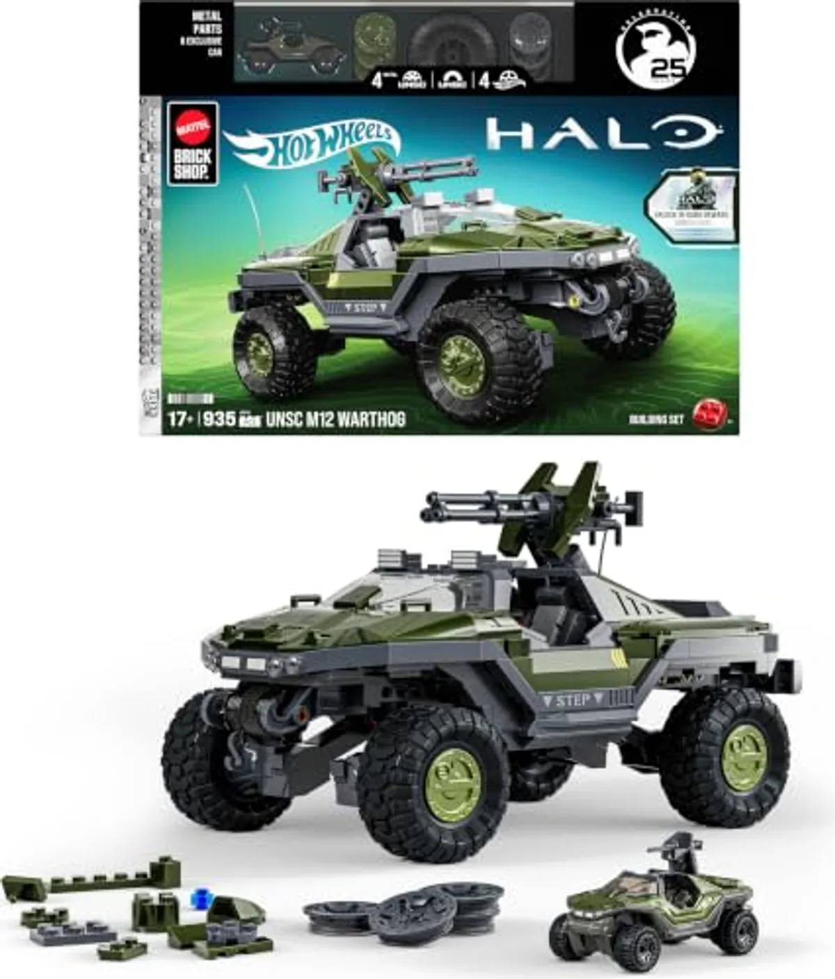 Mattel Brick Shop Hot Wheels Halo Juguete de Construcción Halo UNSC M12 Warthog para Adultos Coleccionistas