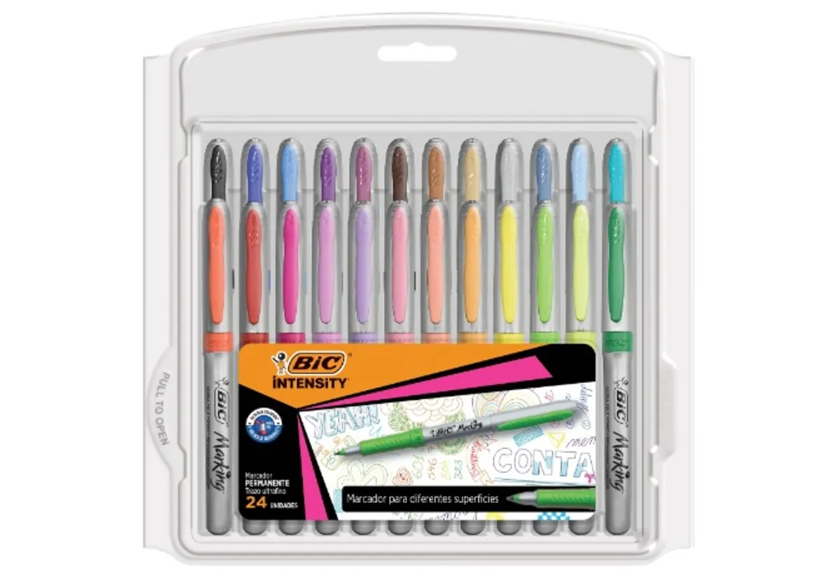 BIC Marcador Permanente Punto Ultra Fino Marca Diferentes Superficies Marking Surtido de Colores 24 Piezas