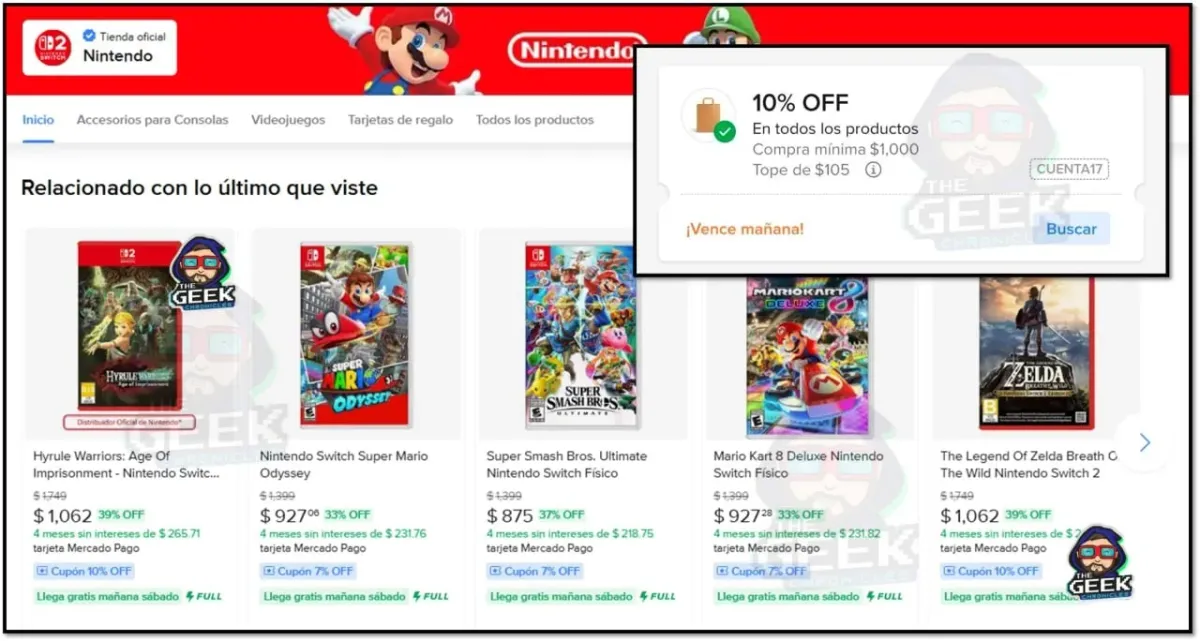 TIENDA OFICIAL DE NINTENDO EN MERCADOLIBRE PARA APROVECHAR EL CUPÓN "CUENTA17"!!