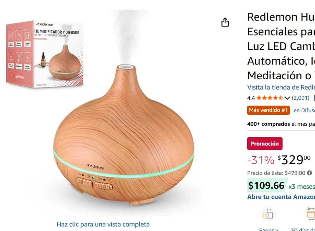 Humidificador y Difusor de Aceites , 100 ml