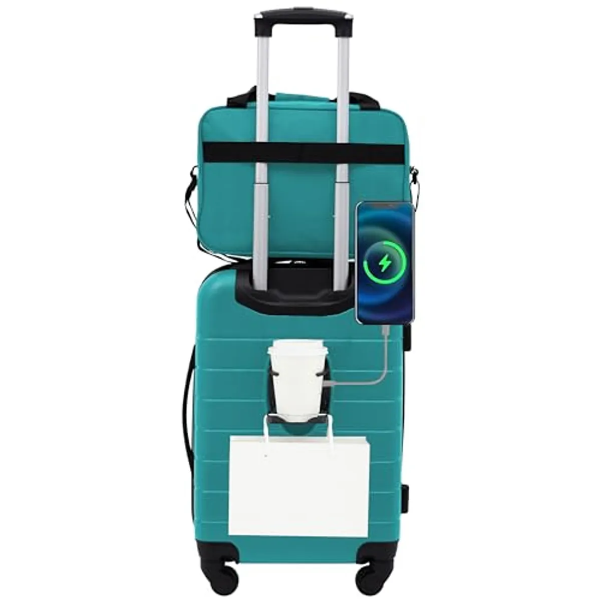 Wrangler - Juego de equipaje El Dorado con portavasos y puerto USB, color verde azulado, 2 piezas