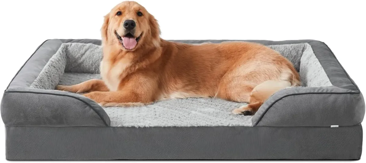 INVENHO - Camas ortopédicas para perros de tamaño grande, tamaño XL, lavable, para perros, cama grande, de espuma con caja de huevos, con funda extraíble lavable, forro impermeable y parte inferior