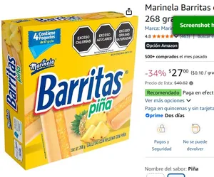 Marinela Barritas de Piña, 4 piezas, 268g, 268 gramo, 1