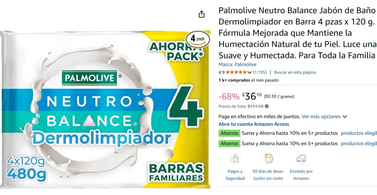 Jabón de Baño en Barra 4 pzas x 120 g. 