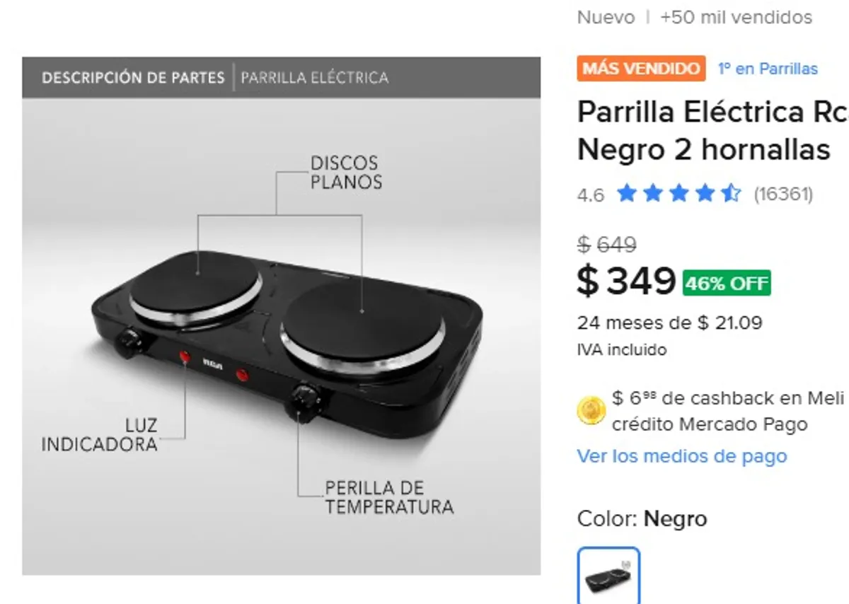 Parrilla Eléctrica Rca Rc2000n Negro 2 hornallas