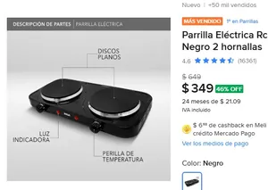 Parrilla Eléctrica Rca Rc2000n Negro 2 hornallas