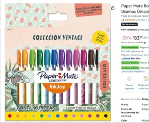 Paper Mate Bolígrafos Kilometrico con Diseños Únicos Surtido de 16 colores