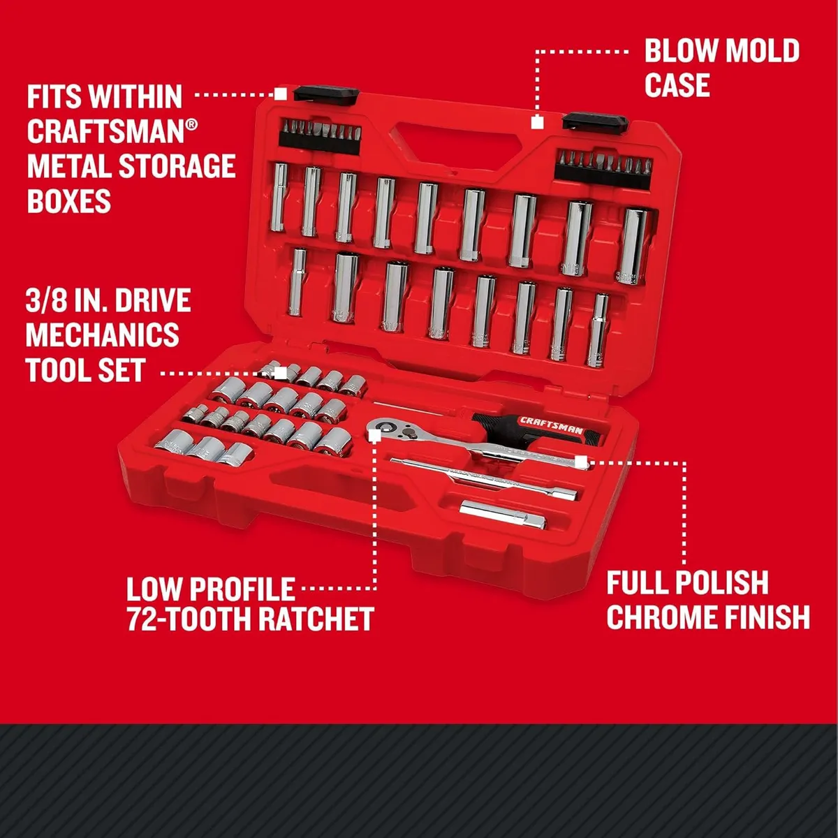 CRAFTSMAN - Juego de herramientas mecánicas de 9.5 mm, 61 piezas (CMMT45161)