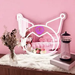 Espejo Kuromi con luz LED regulable y neón para tocador. Espejo decorativo con letrero de neón. Espejo iluminado para dormitorio, pared, vestidor, sala de estar. de cumpleaños para niña.