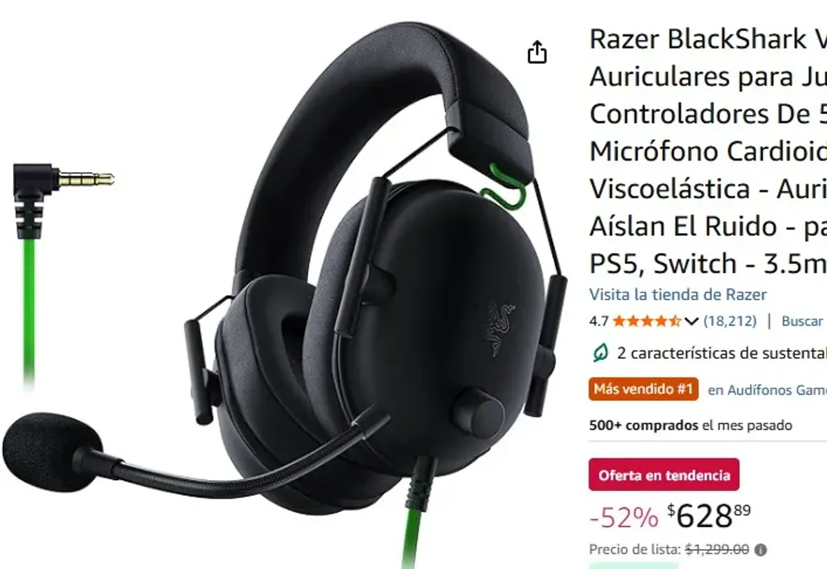 Razer BlackShark V2 X Auriculares para Juegos: Controladores De 50mm - Micrófono Cardioide - Espuma Viscoelástica - Auriculares Que Aíslan El Ruido - para PC, PS4, PS5, Switch - 3.5mm - Negro