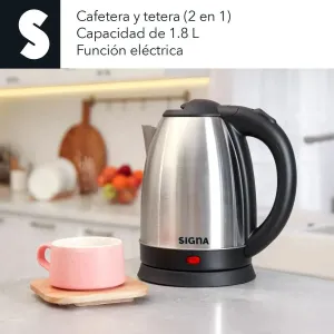 Hervidor Eléctrico Tetera Para Calentar Agua Jarra Cafetera Eléctrica Acero Inox 1.8 Litros Plateado SIGNA