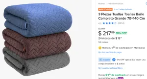 3  Toallas Baño 70×140 Cm