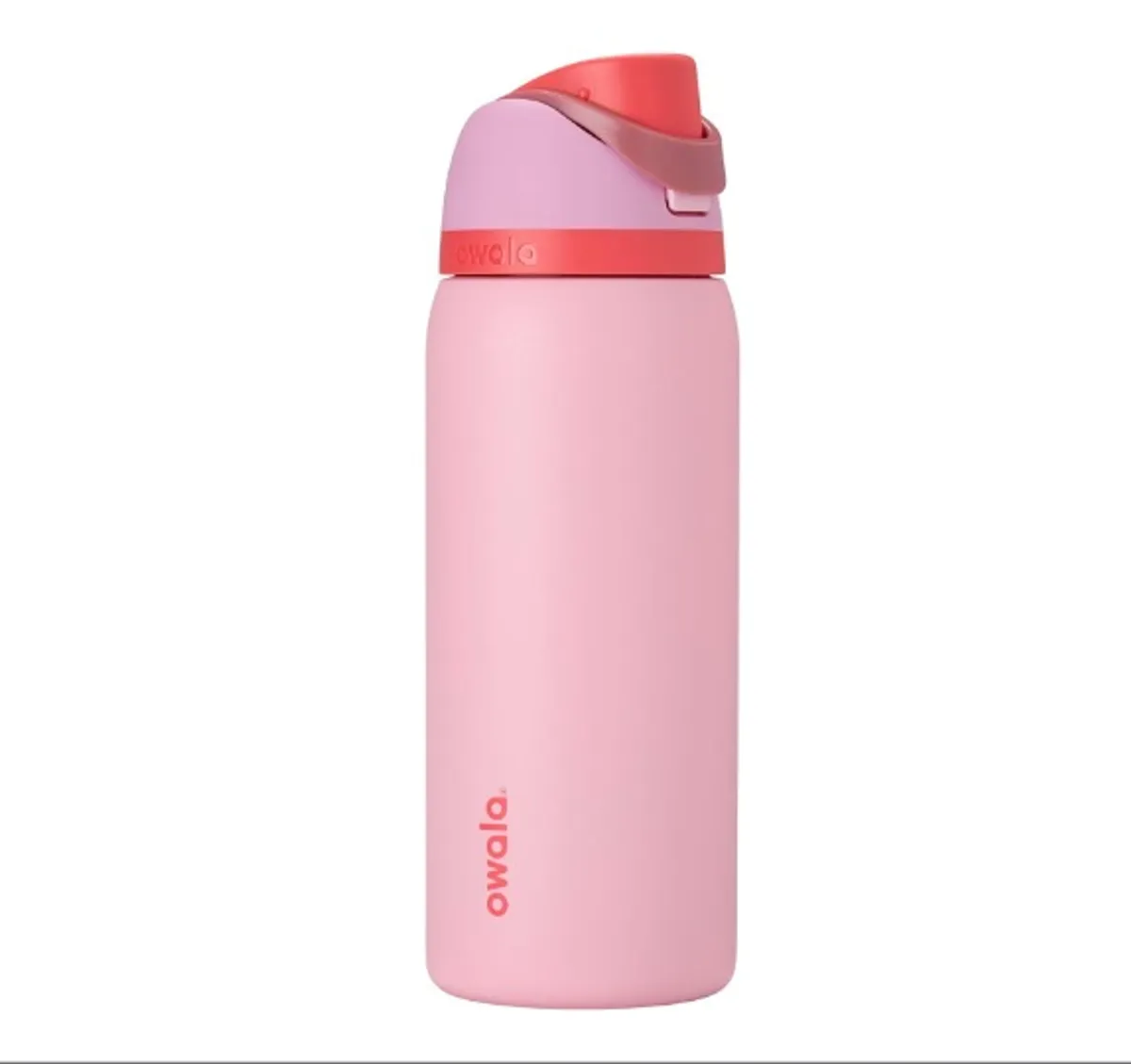 Owala FreeSip Botella de agua de acero inoxidable con aislamiento y popote, para deportes y viajes, botella de agua deportiva sin BPA, 946 ml (32 onzas), color rosa (angel food cake)